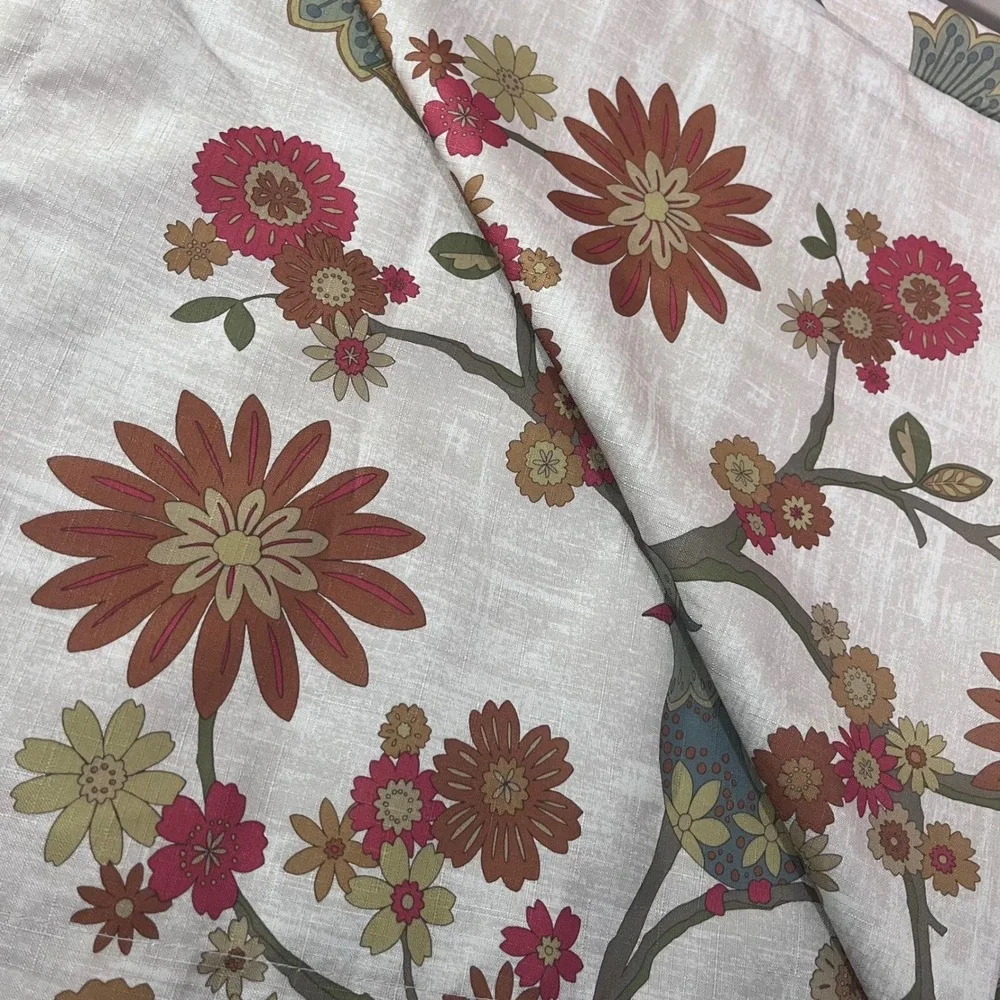 Pier 1 Imports Bird Floral Grommet Curtain Panels 50x84 Set of 2 Chinoiserie Vtg